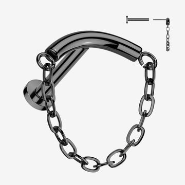 Implant Grade Titanium OneFit Threadless Blackline Chained Curved Bar Top Flat Back Labret